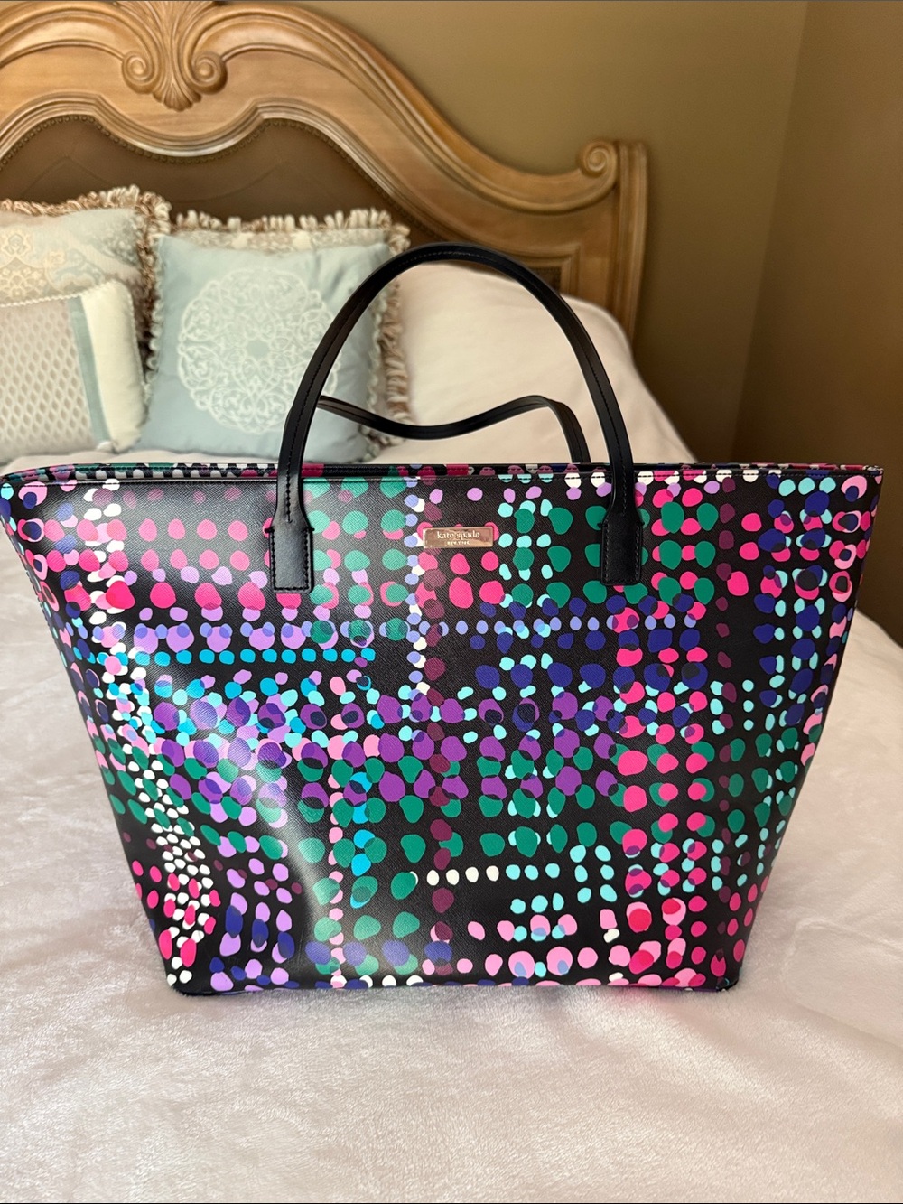 kate spade Black Multicolor Dot-Print Tote